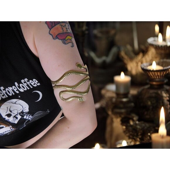 Gold Snake Arm Cuff - Adjustable Boho - New - Witchcore Ethereal - Picture 8 of 8
